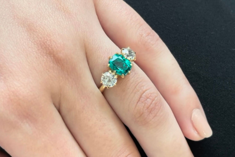 Custom Emerald Three Stone Engagement Ring