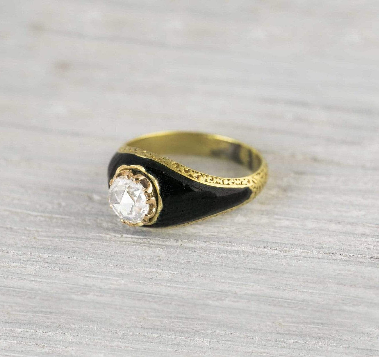 72 Carat Antique Victorian Rose Cut Diamond Black Enamel