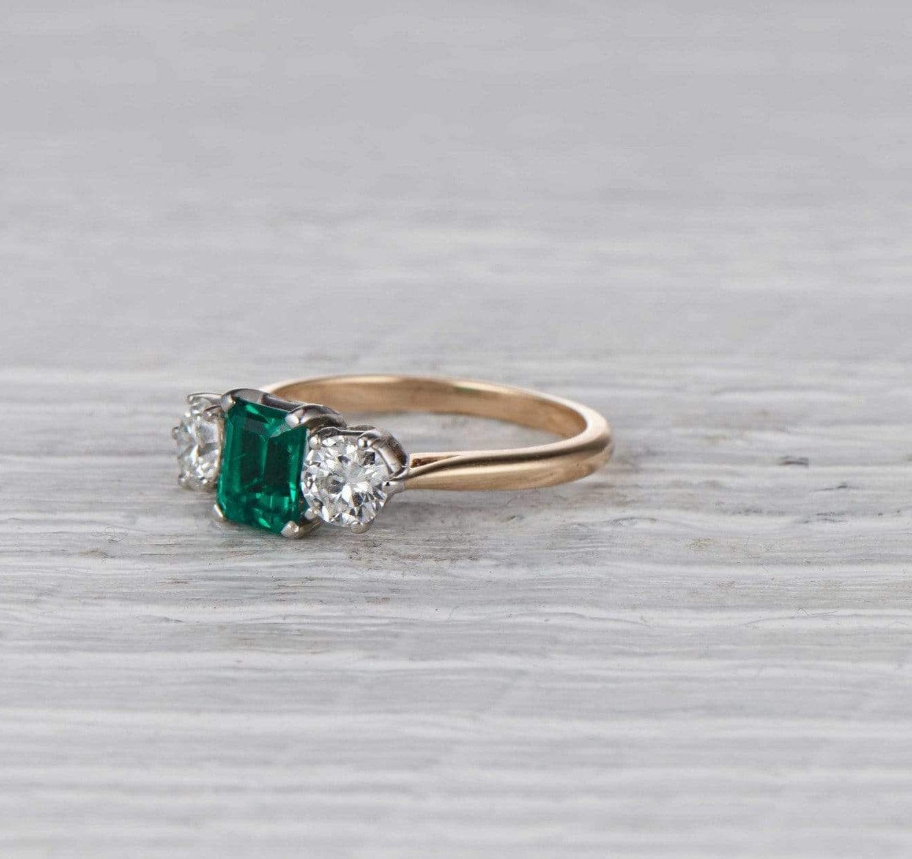 80 Carat Cartier Emerald Three Stone Vintage Engagement Ring Erstwhile Jewelry