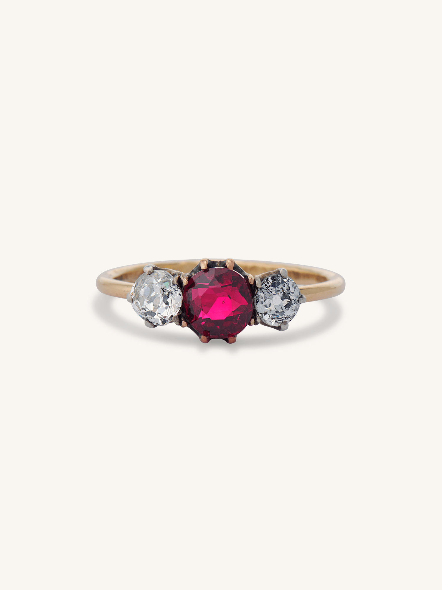 【source object】Antique Diamond Ring 14.5 Victorian Red Spinel & Diamond Three Stone Antique Engagement Ring