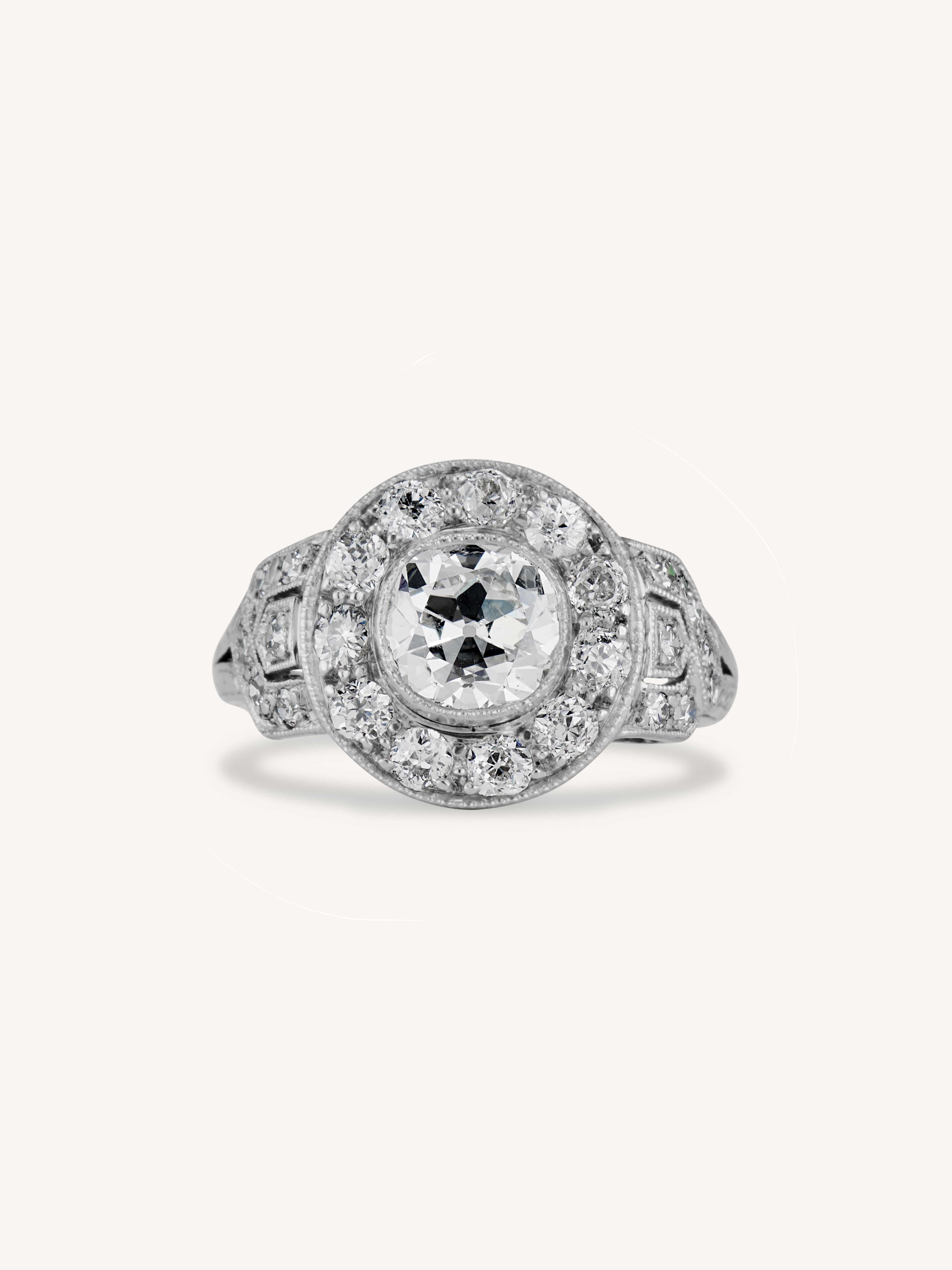 Art Deco Carat Old Mine Cushion Cut Diamond Engagement Ring