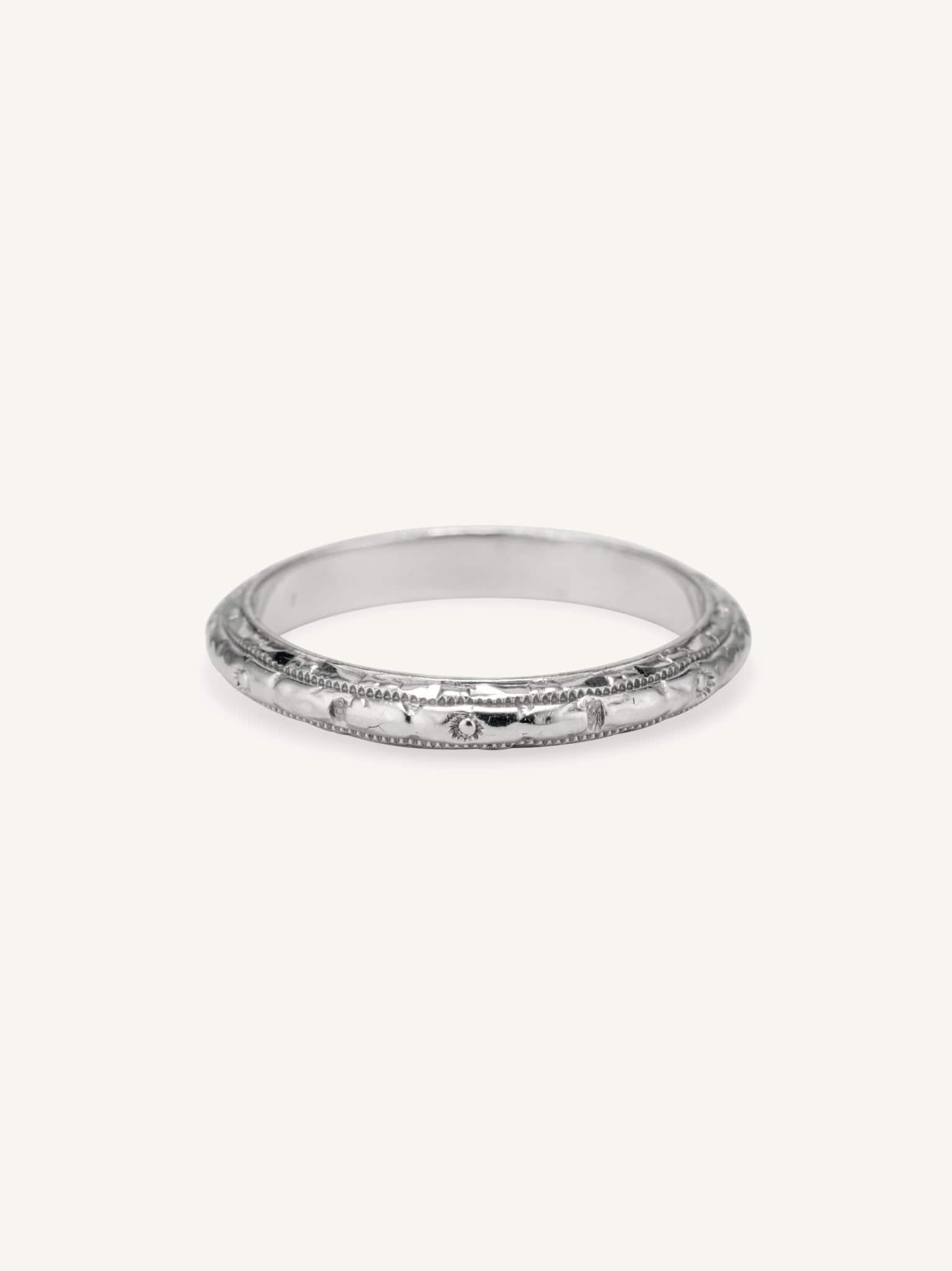 Art Deco Forget Me Not Engraved Wedding Band Size – Erstwhile