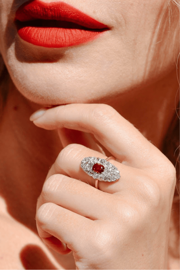 Edwardian Ruby & Diamond Navette Ring