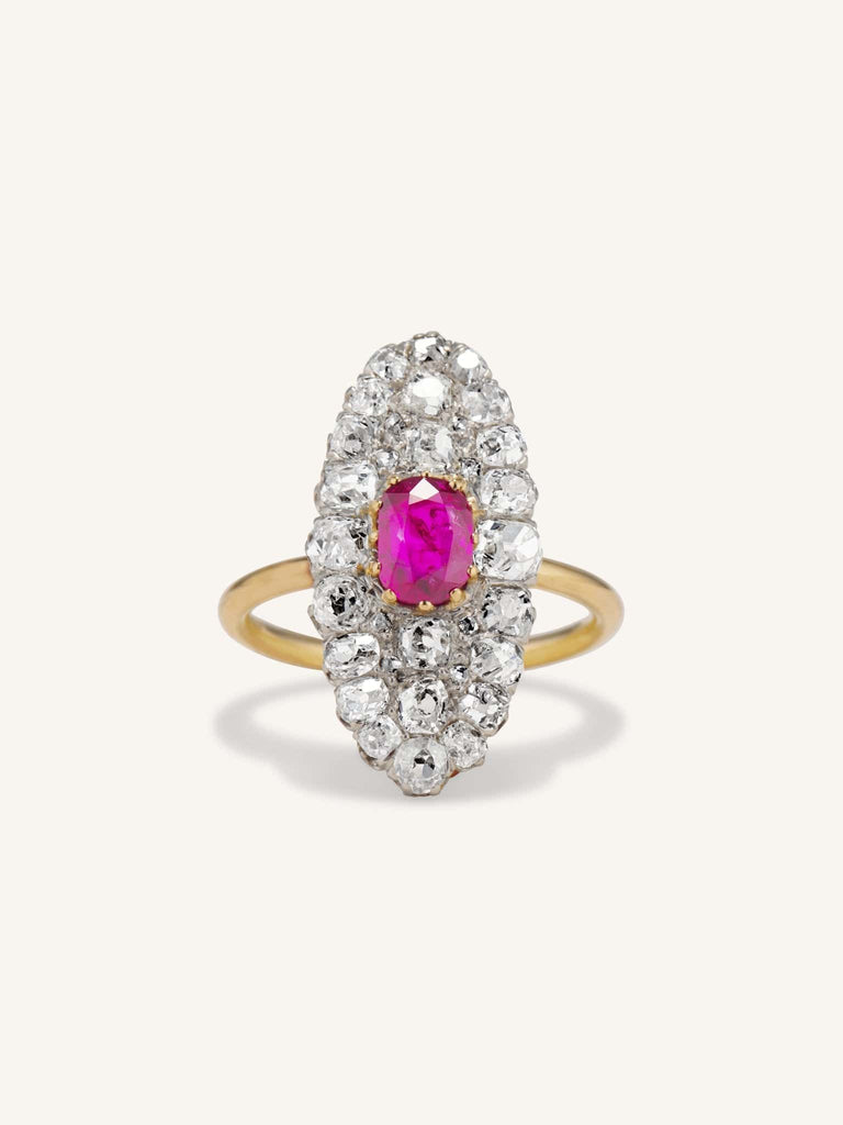 Edwardian Ruby & Diamond Navette Ring