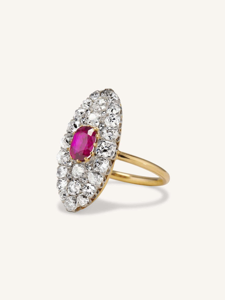 Edwardian Ruby & Diamond Navette Ring
