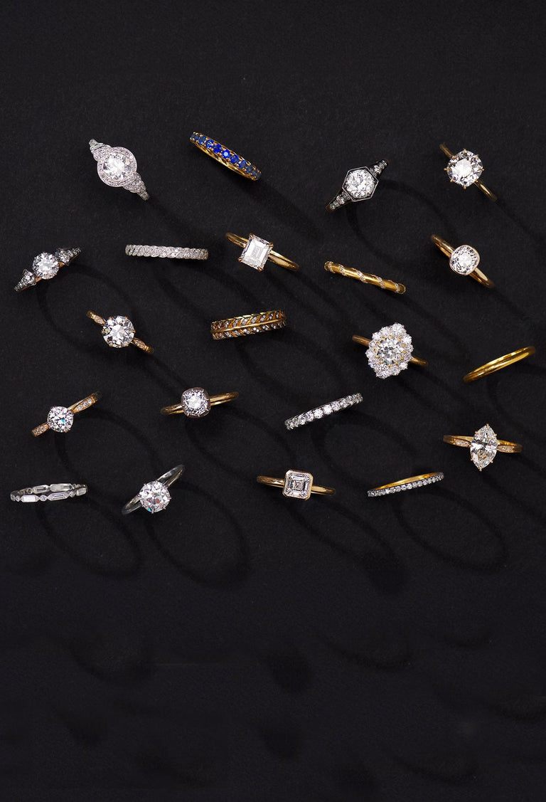 rings from the erstwhile collection including engagement rings and wedding bands