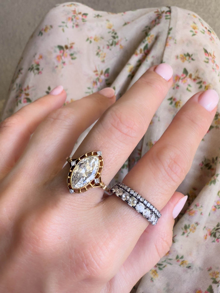 Late Art Deco 2.57 Carat Marquise Diamond Vintage Engagement Ring, France