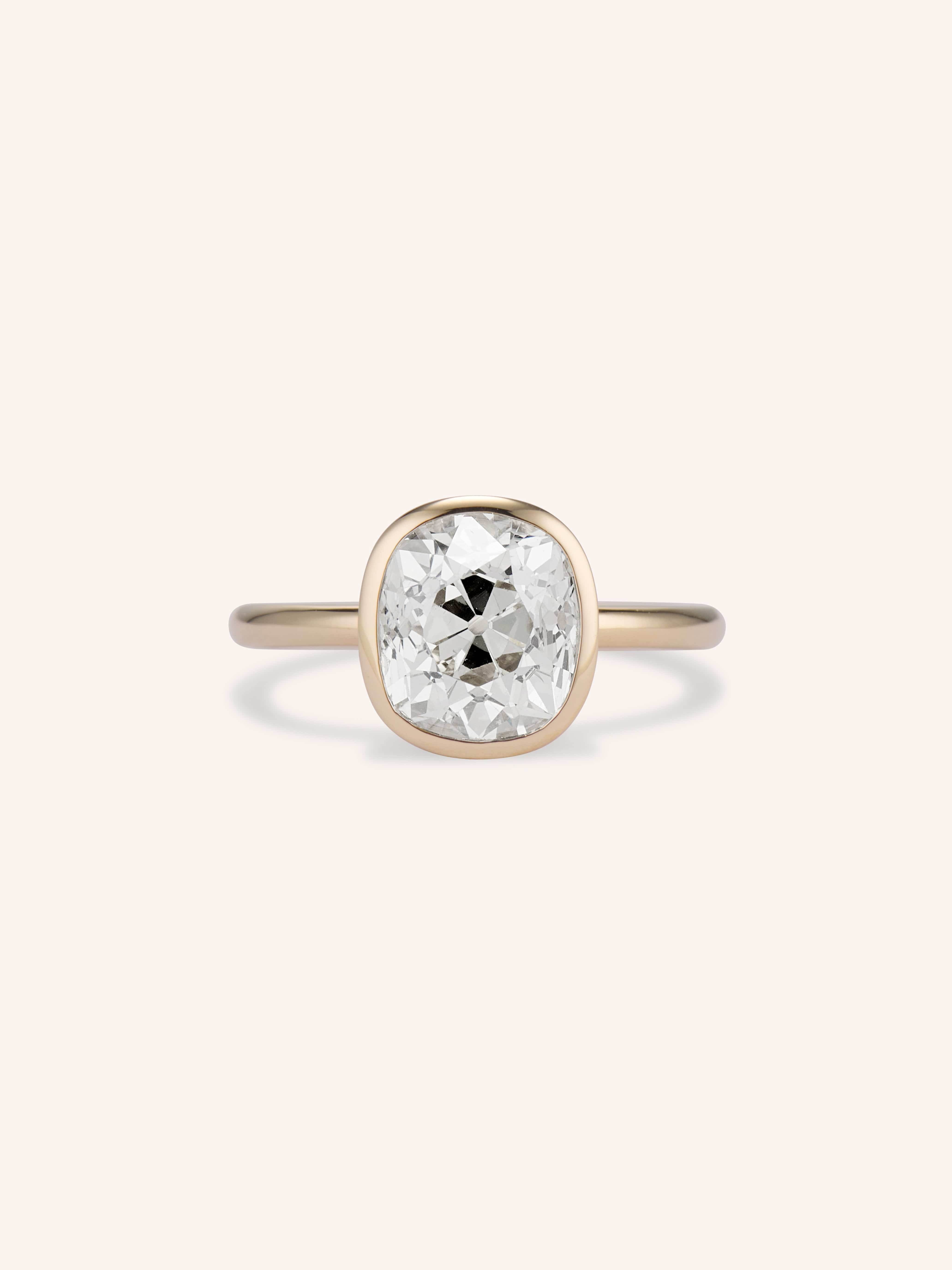 Old Mine Diamond Bezel Engagement Ring in Yellow Gold