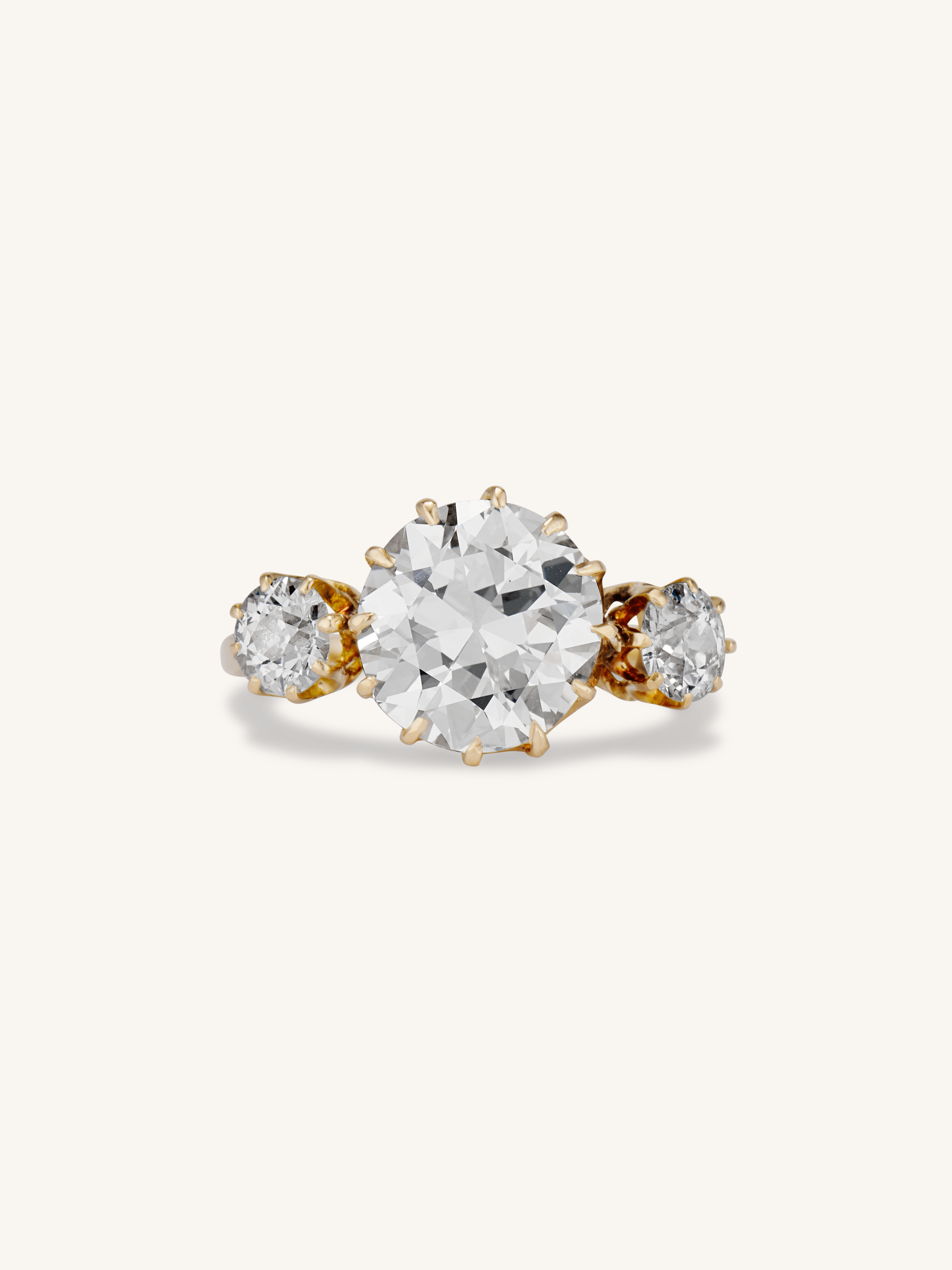Rare Victorian 3.04 Carat Three Stone Diamond Gold Antique 