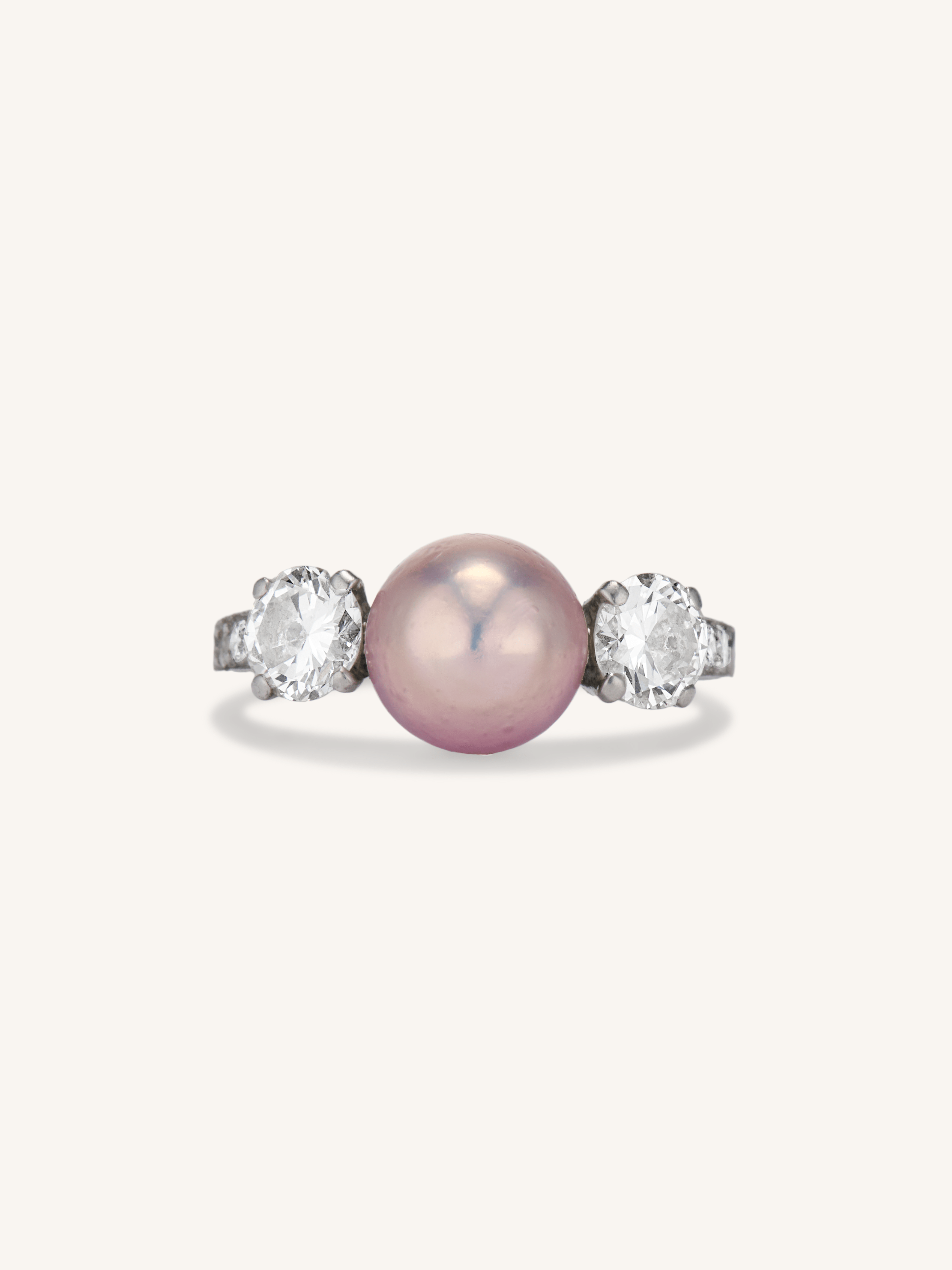 Tiffany & Co. Pearl & Diamond Three Stone Vintage Engagement Ring