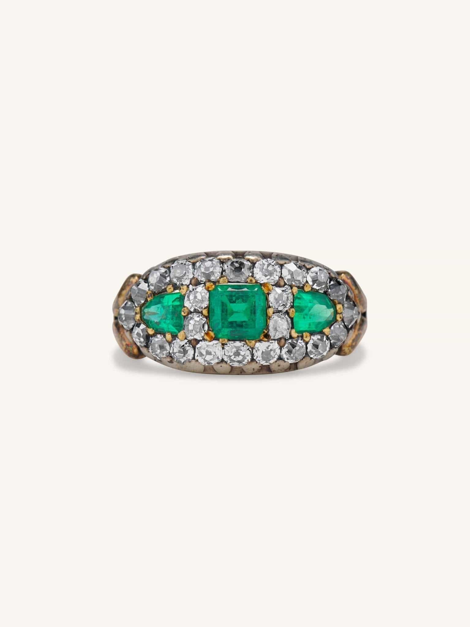 Victorian Emerald Diamond Three Stone Ring – Erstwhile