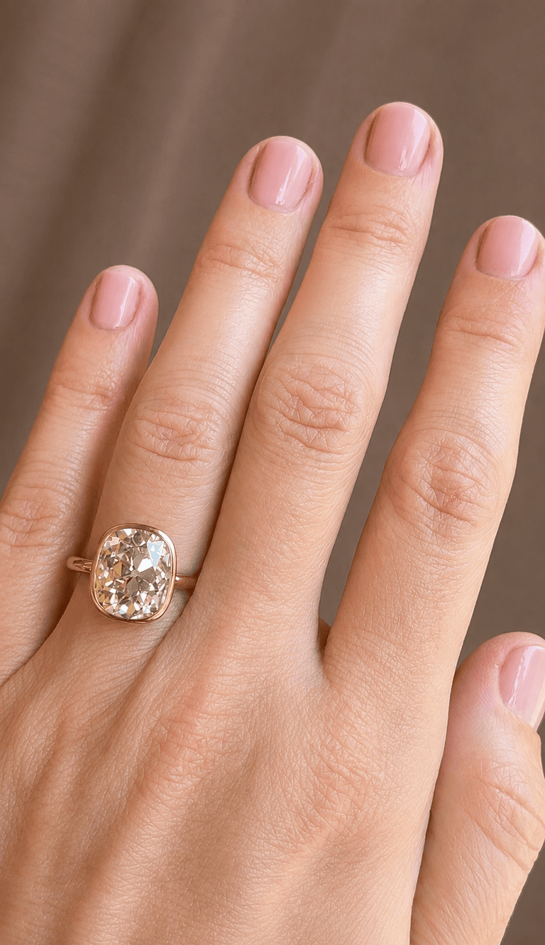 Classic Old Mine Cushion Cut Diamond Bezel Solitaire Engagement Ring 5.88
