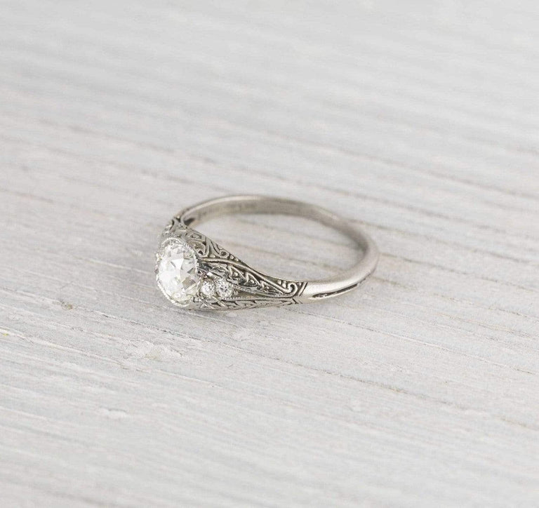 1.02 Carat Vintage Cushion Cut Diamond Engagement Ring