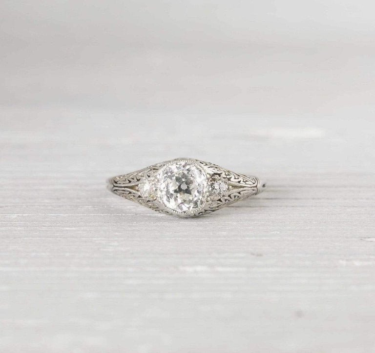1.02 Carat Vintage Cushion Cut Diamond Engagement Ring