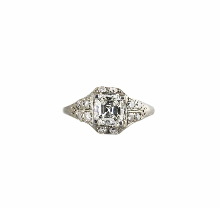 1.02 Vintage Asscher Cut Art Deco Engagement Ring