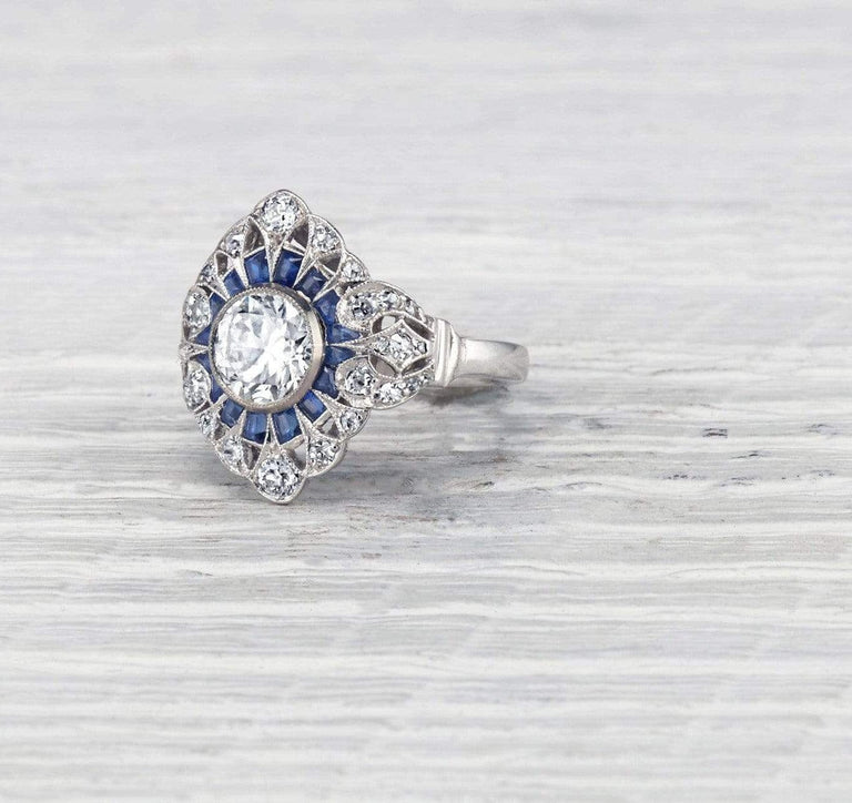 1.04 Carat Diamond and Sapphire Edwardian Engagement Ring