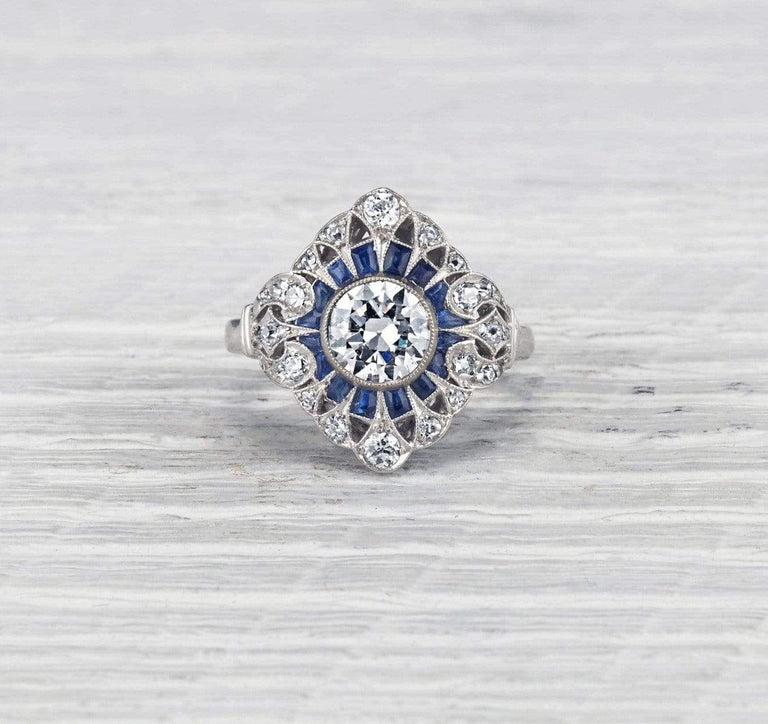 1.04 Carat Diamond and Sapphire Edwardian Engagement Ring