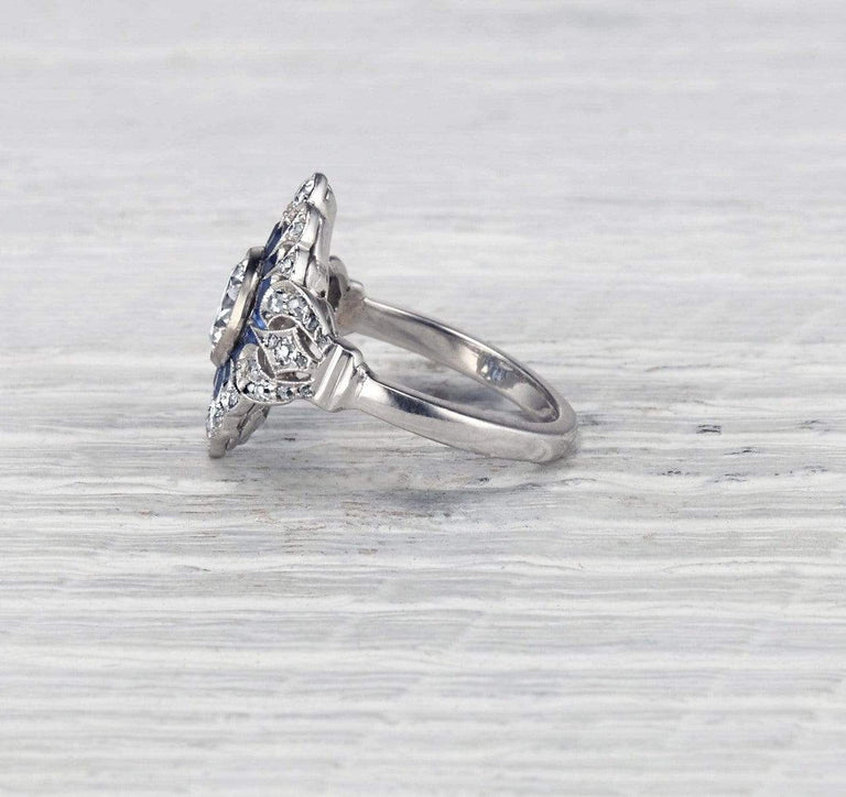 1.04 Carat Diamond and Sapphire Edwardian Engagement Ring