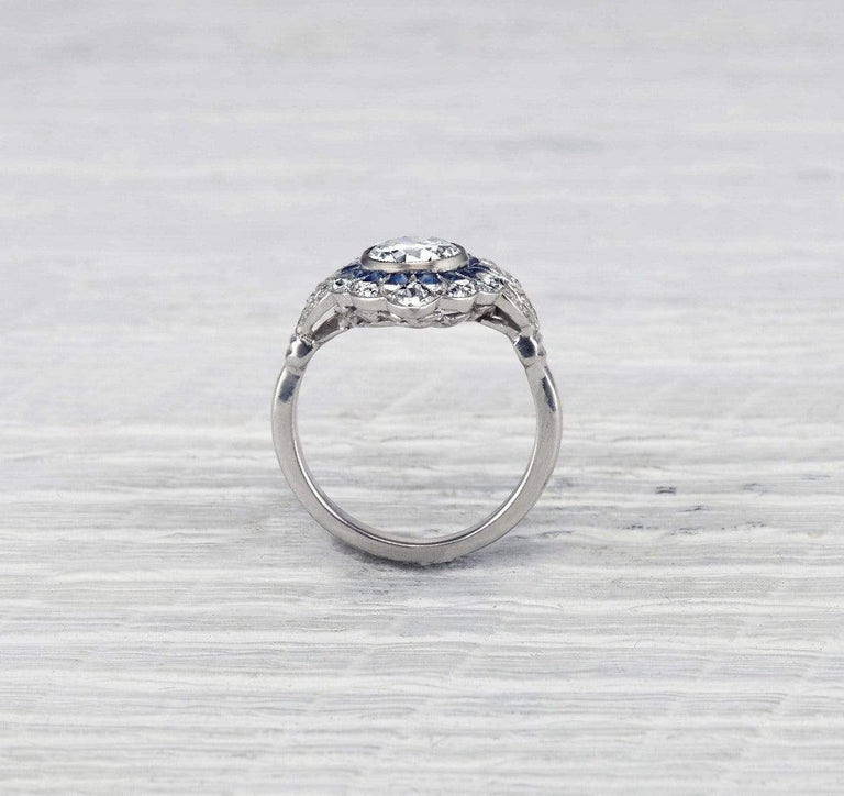 1.04 Carat Diamond and Sapphire Edwardian Engagement Ring