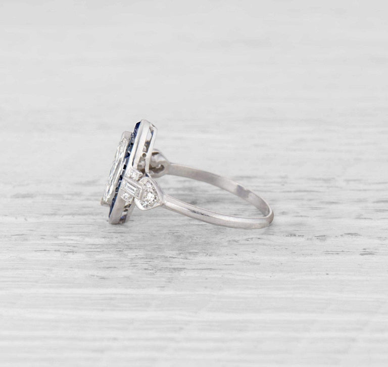1.07 Carat Art Deco Diamond and Sapphire Engagement Ring