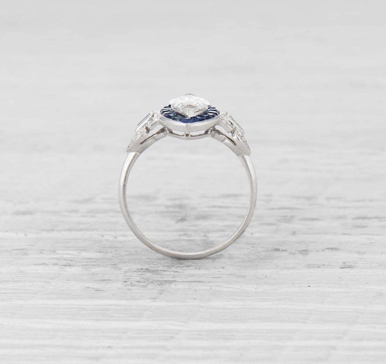 1.07 Carat Art Deco Diamond and Sapphire Engagement Ring