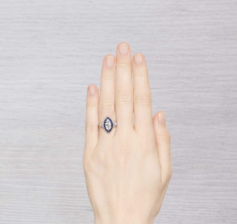 1.07 Carat Art Deco Diamond and Sapphire Engagement Ring