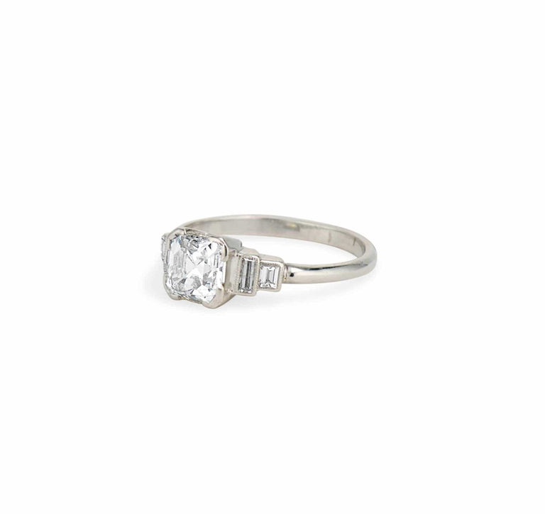 1.08 Carat Art Deco Asscher Cut Diamond Engagement Ring