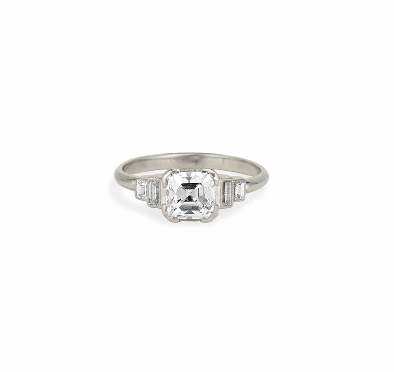 1.08 Carat Art Deco Asscher Cut Diamond Engagement Ring