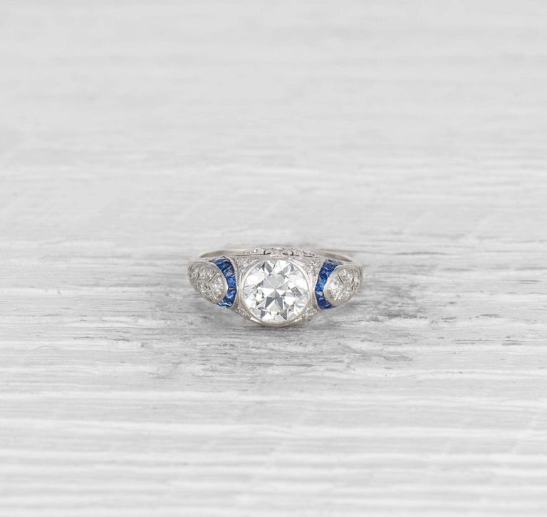 1.10 CARAT ART DECO DIAMOND AND SAPPHIRE ENGAGEMENT RING