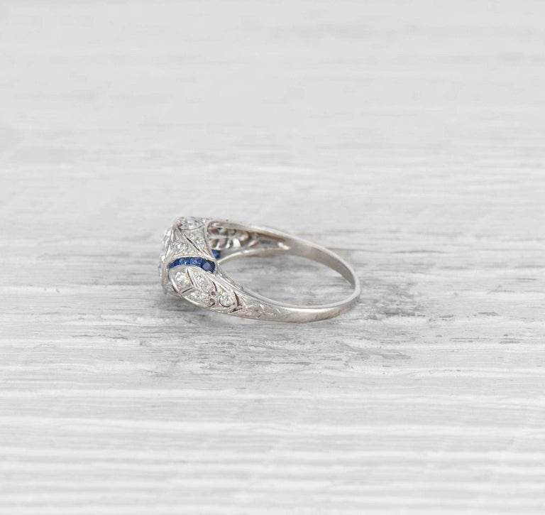 1.10 CARAT ART DECO DIAMOND AND SAPPHIRE ENGAGEMENT RING