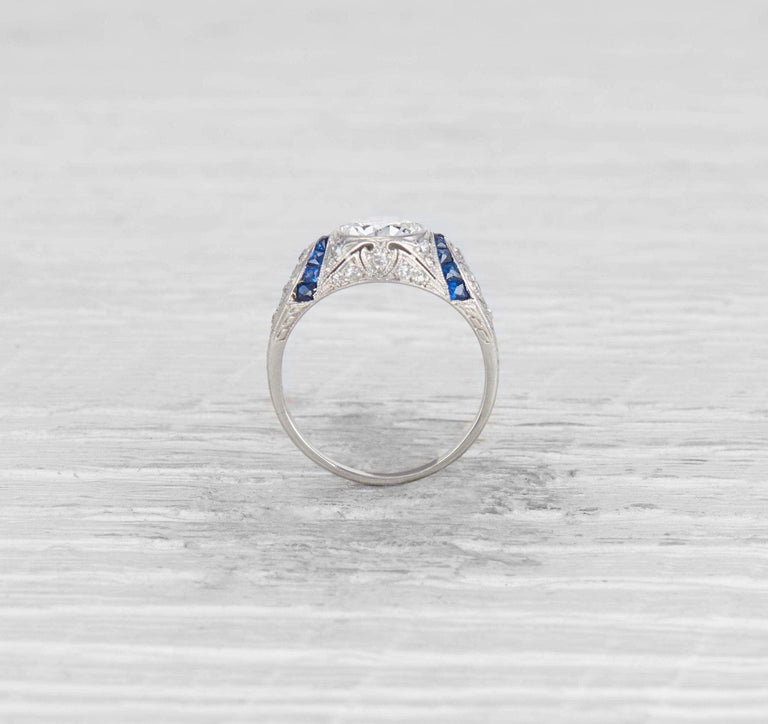 1.10 CARAT ART DECO DIAMOND AND SAPPHIRE ENGAGEMENT RING