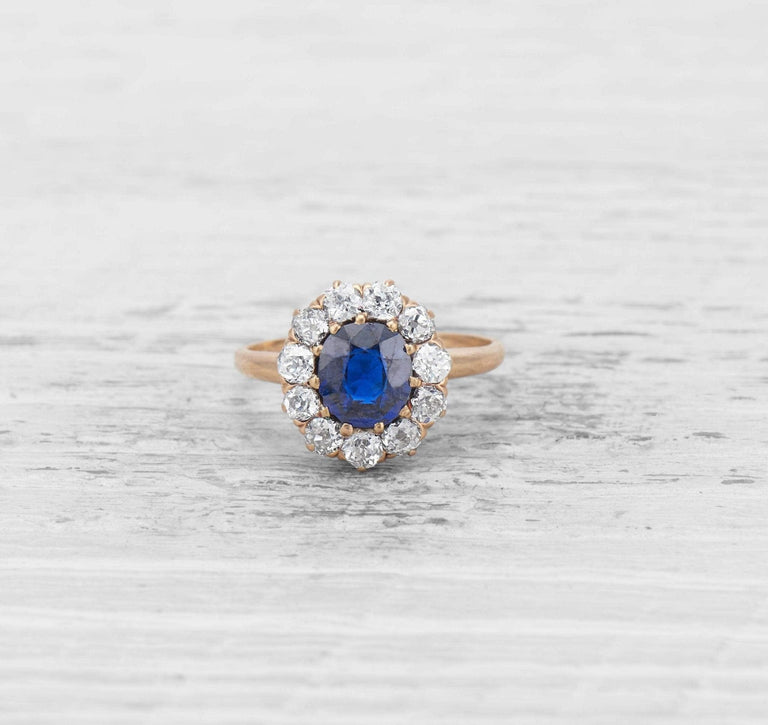 1.10 CARAT VICTORIAN SAPPHIRE AND DIAMOND CLUSTER RING