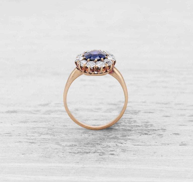 1.10 CARAT VICTORIAN SAPPHIRE AND DIAMOND CLUSTER RING