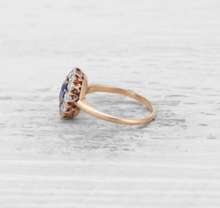 1.10 CARAT VICTORIAN SAPPHIRE AND DIAMOND CLUSTER RING