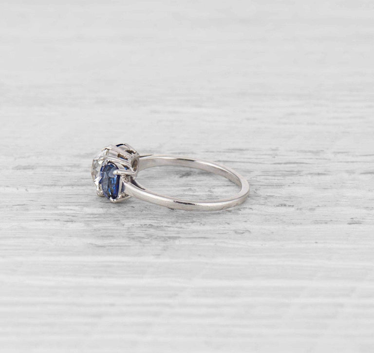 1.12 Carat Art Deco Diamond and Sapphire Three Stone Ring