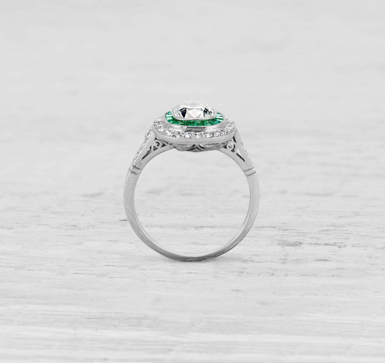 1.13 CARAT ART DECO DIAMOND AND EMERALD ENGAGEMENT RING