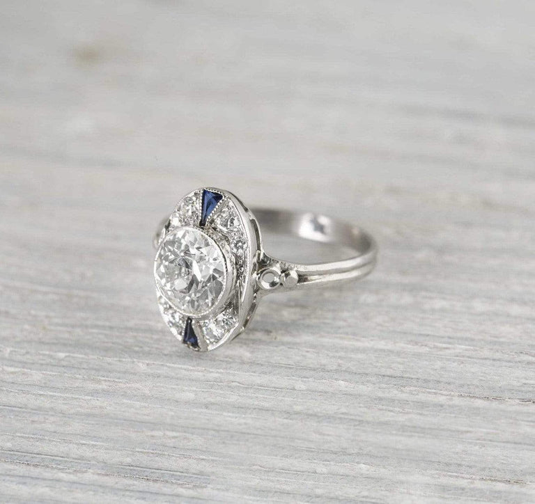 1.15 Carat Art Deco Diamond & Sapphire Vintage Engagement Ring