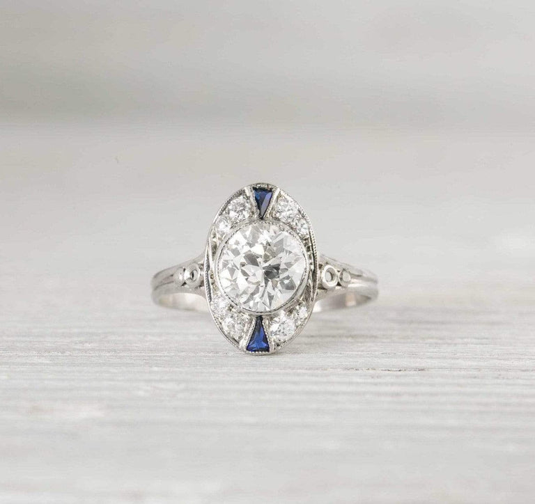 1.15 Carat Art Deco Diamond & Sapphire Vintage Engagement Ring