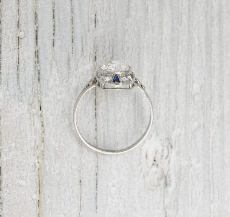 1.15 Carat Art Deco Diamond & Sapphire Vintage Engagement Ring