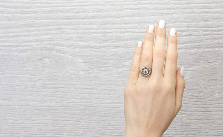 1.15 Carat Edwardian Diamond and Emerald Engagement Ring