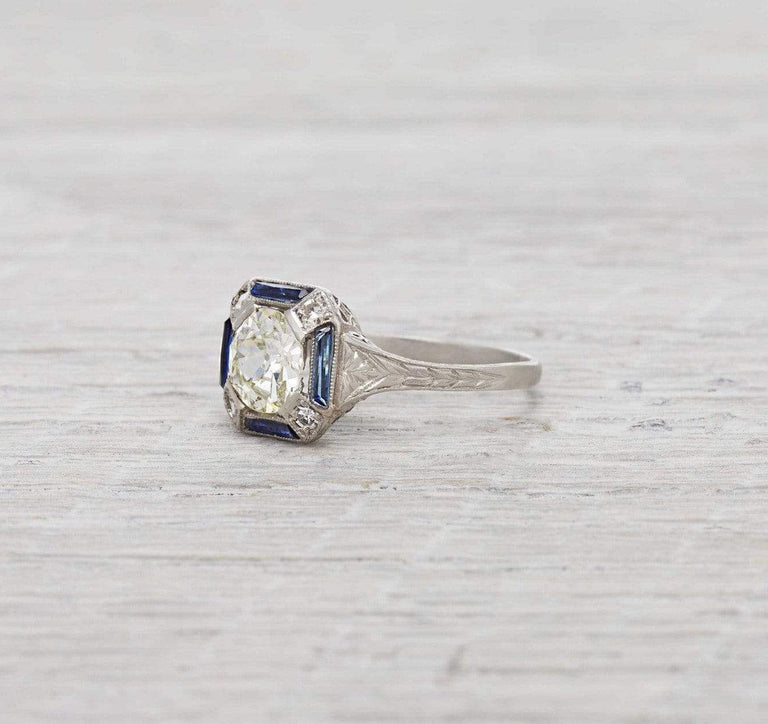 1.17 Carat Art Deco Diamond and Sapphire Engagement Ring