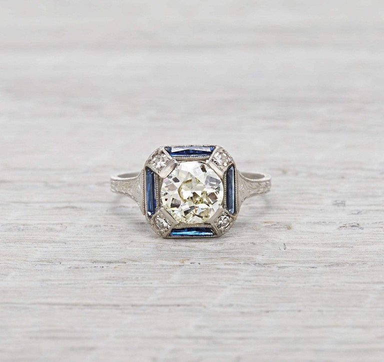 1.17 Carat Art Deco Diamond and Sapphire Engagement Ring