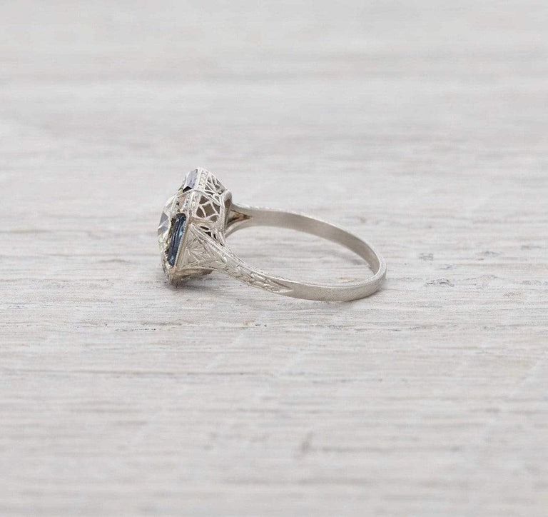 1.17 Carat Art Deco Diamond and Sapphire Engagement Ring