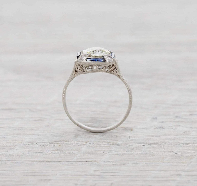 1.17 Carat Art Deco Diamond and Sapphire Engagement Ring