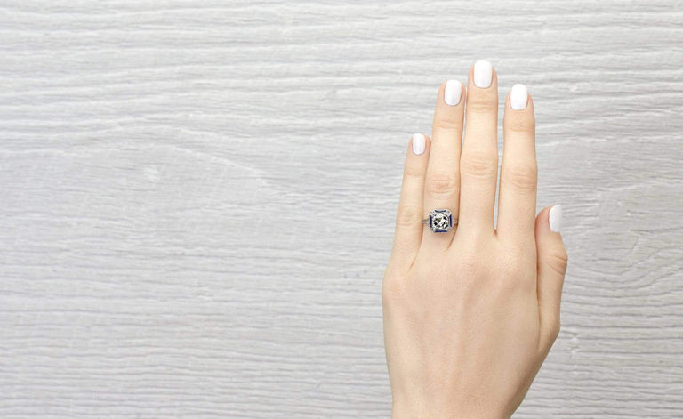 1.17 Carat Art Deco Diamond and Sapphire Engagement Ring