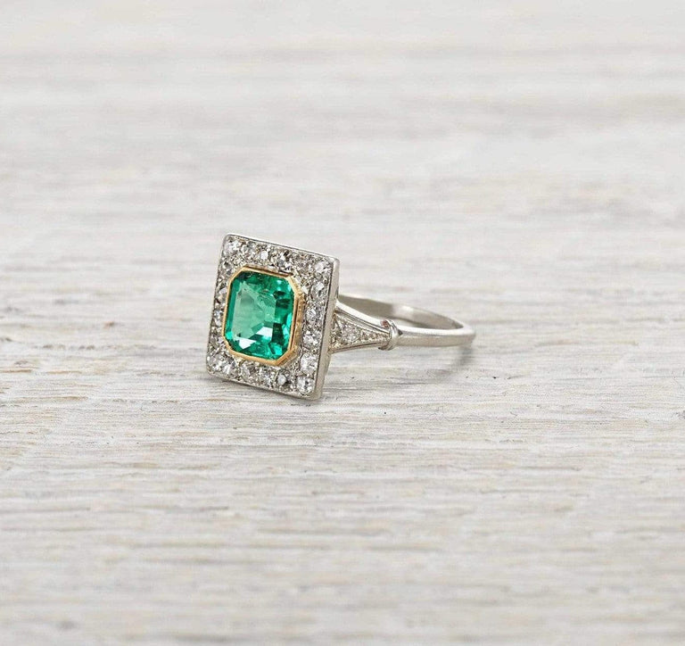 1.17 Carat Emerald and Diamond Edwardian Ring