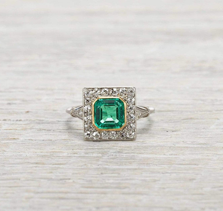 1.17 Carat Emerald and Diamond Edwardian Ring
