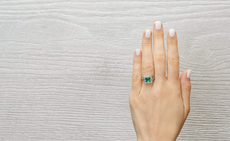 1.17 Carat Emerald and Diamond Edwardian Ring