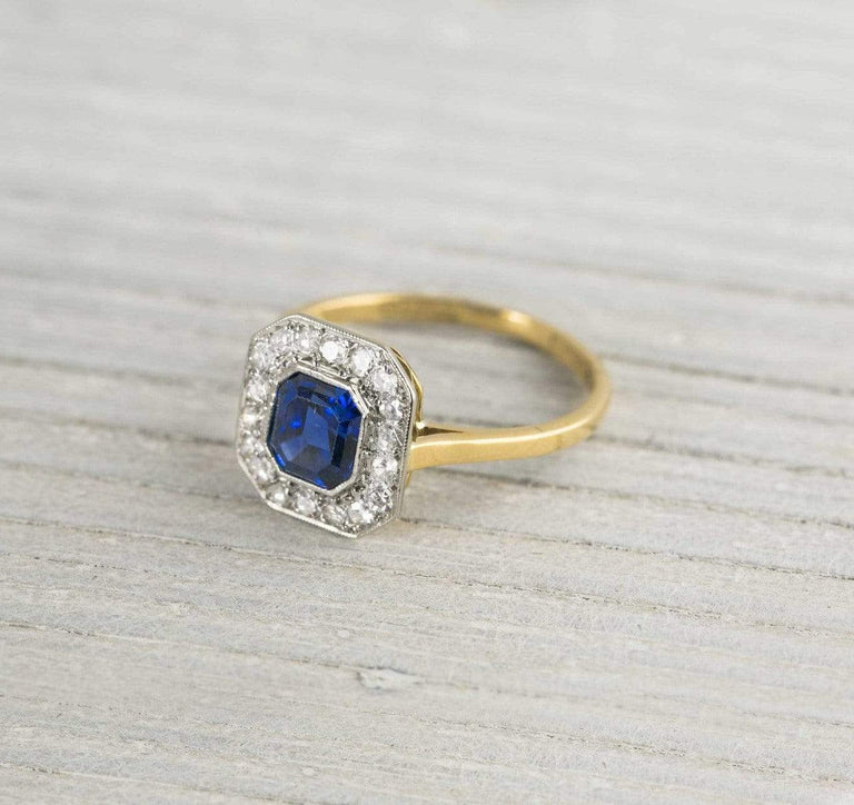 1.20 Carat Vintage Edwardian Sapphire & Diamond Cluster Engagement Ring