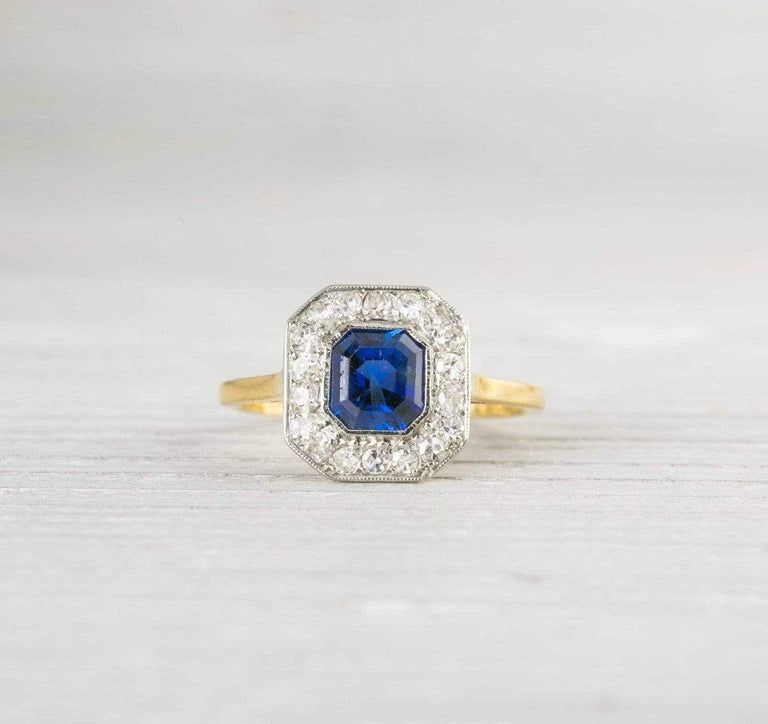 1.20 Carat Vintage Edwardian Sapphire & Diamond Cluster Engagement Ring